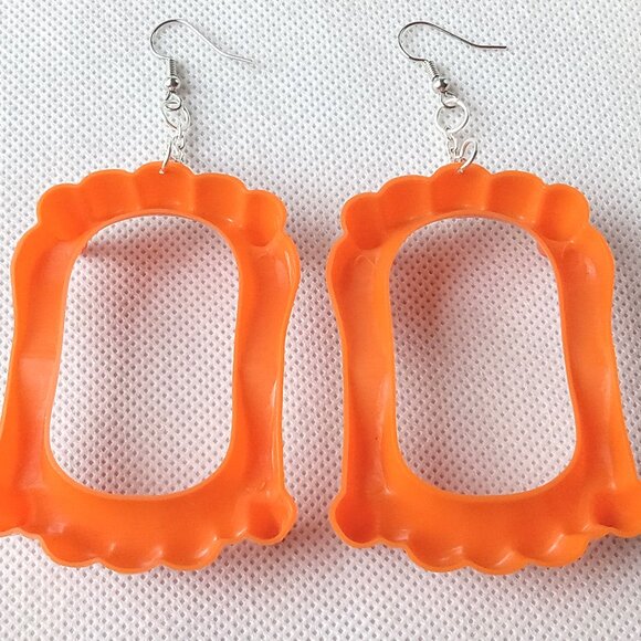 🎯 10 for $12 / Orange Vampire Teeth Earrings, Weird Handmade Earrings - Picture 10 of 10